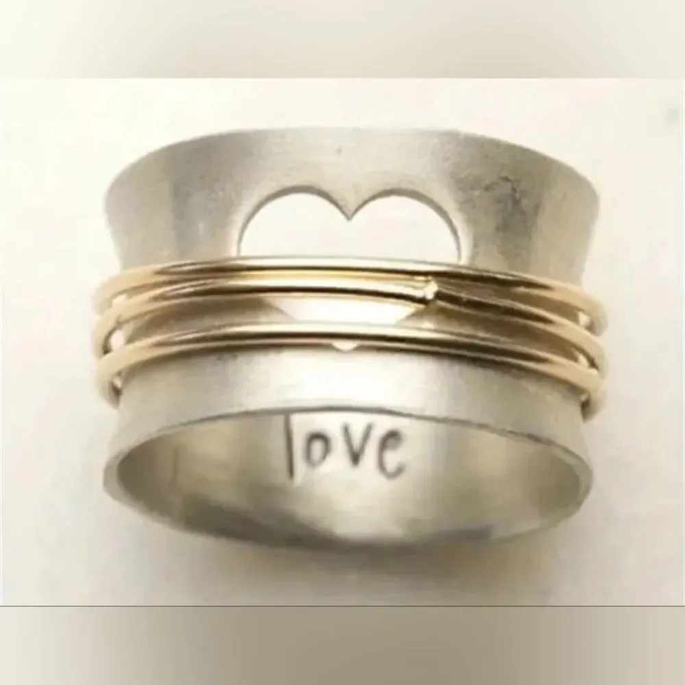 Silver Hollow Heart Fashion Ring